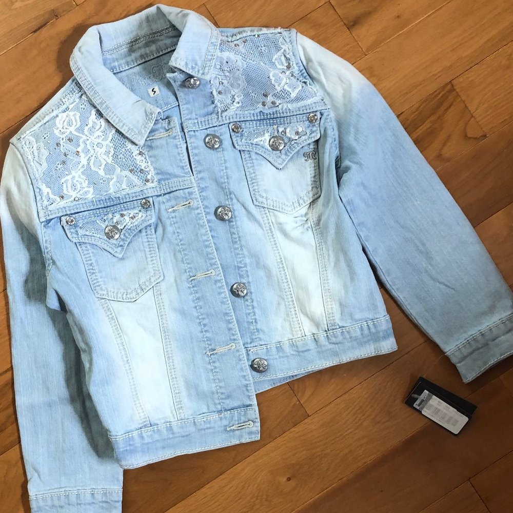 Miss Me jean jacket, with lace & rhinestone detail